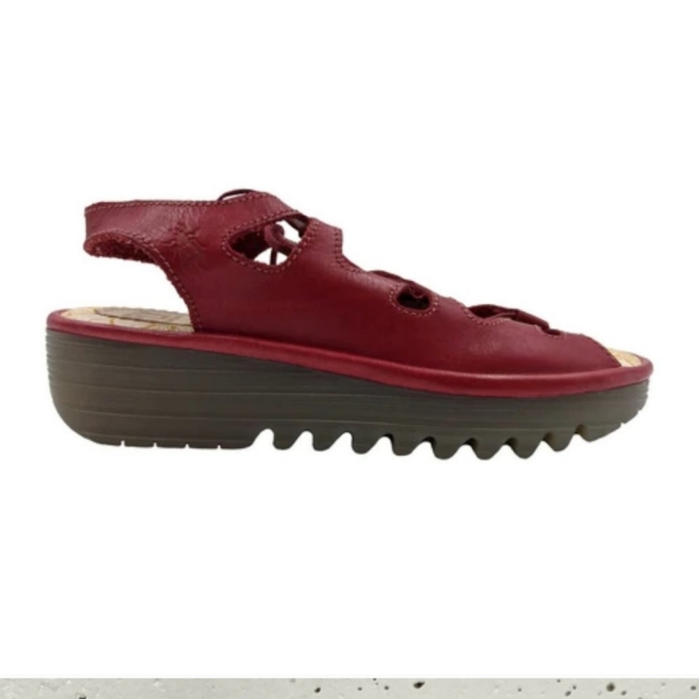 Fly London Size 36 Colmar Red Leather Lace Up Wedge Sandals New condition